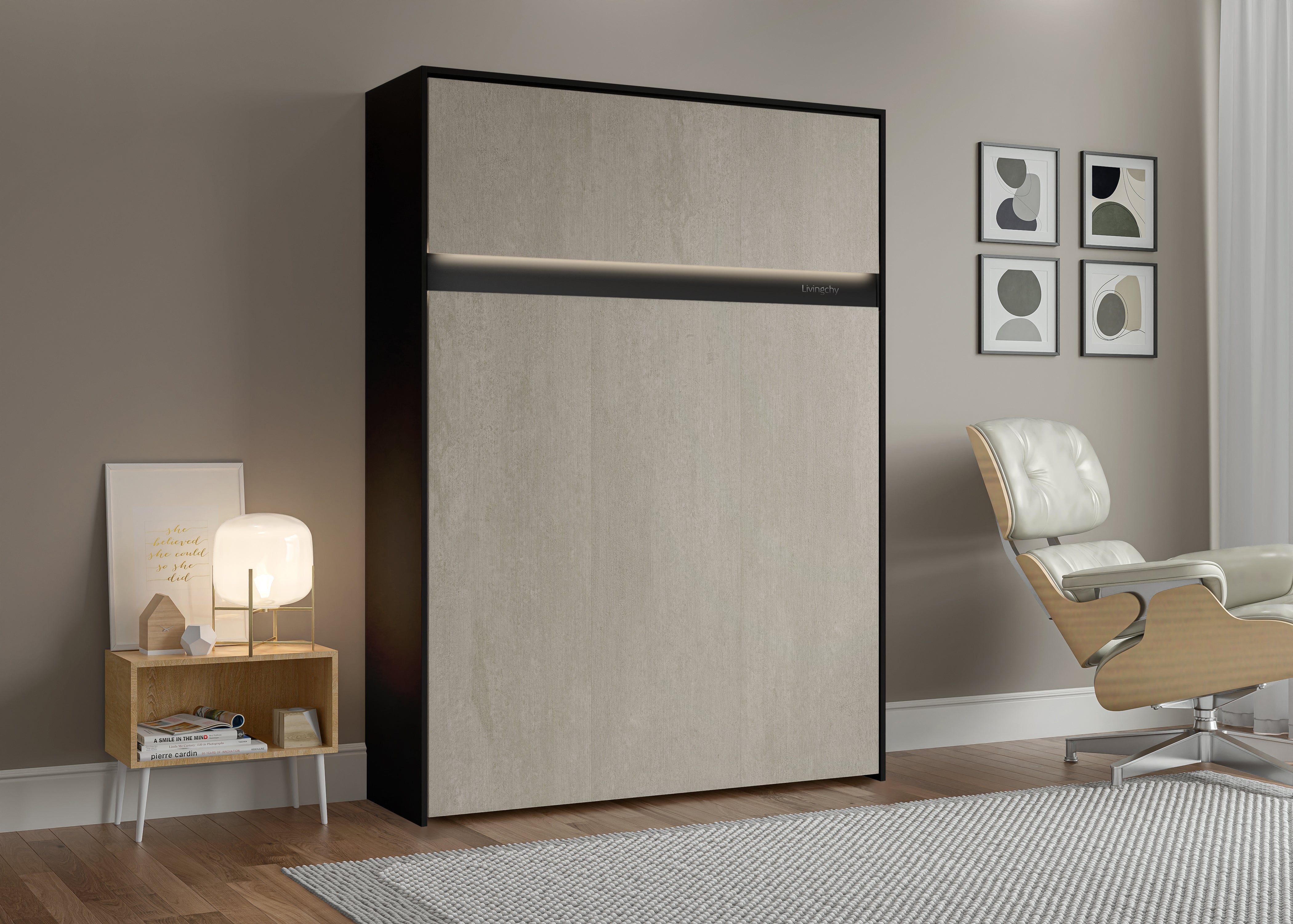 The Livingchy Lifestyle Solitary Full Murphy Bed | Rock Solid - Black Cabinet