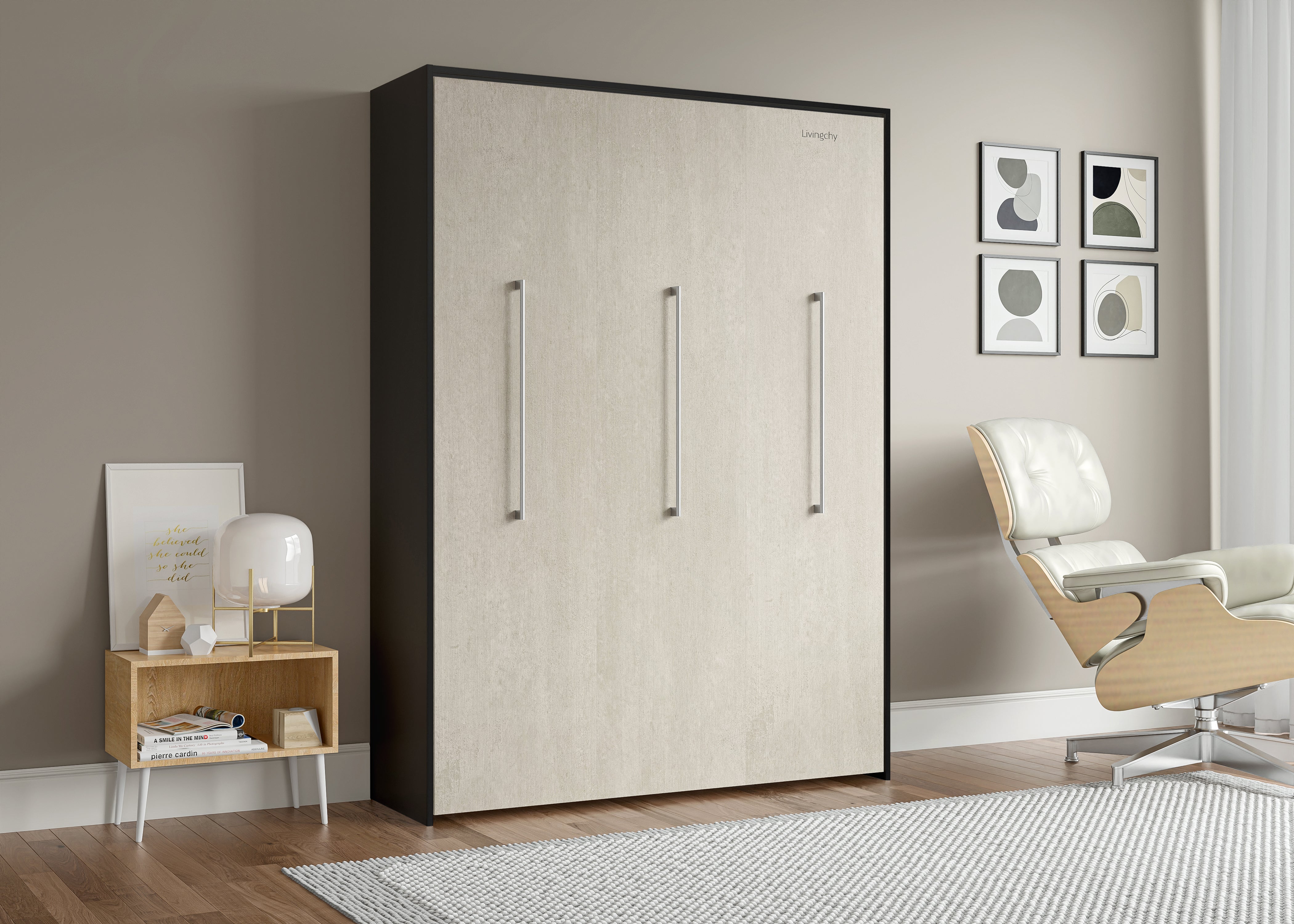 The Livingchy Designer Solitary Queen Murphy Bed | Rock Solid - Black Cabinet
