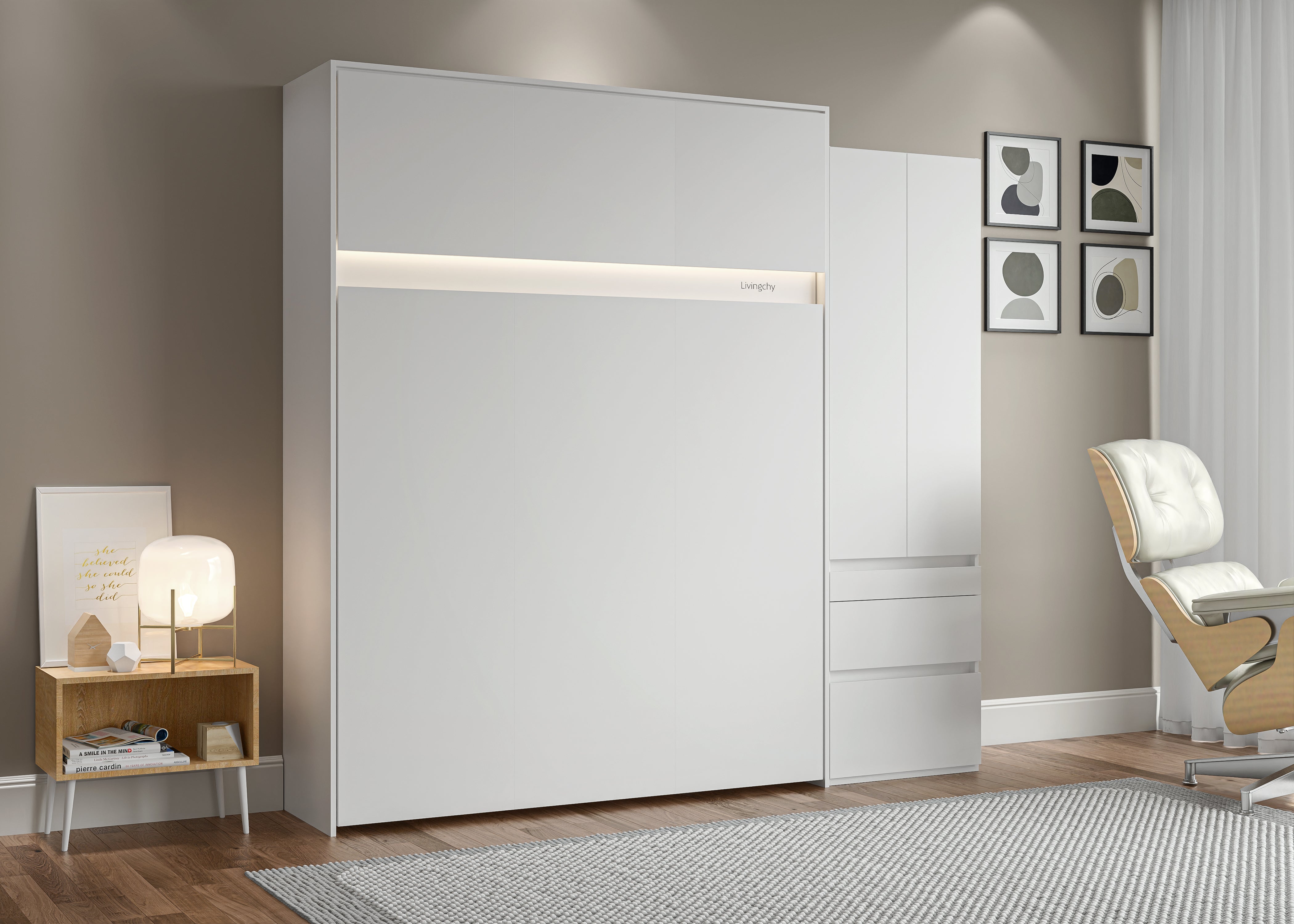 The Livingchy Lifestyle Bachelor Multitask Queen 90 Murphy Bed | White