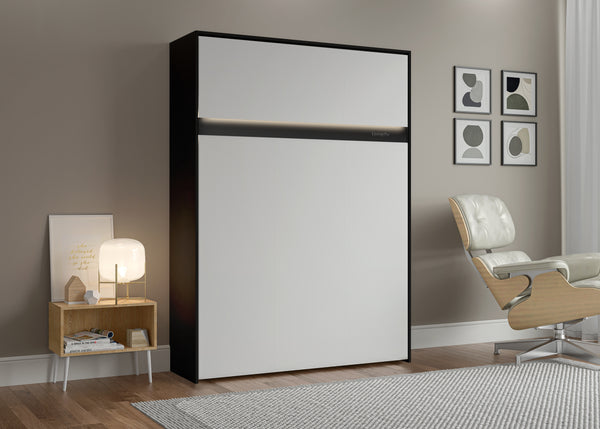 The Livingchy Lifestyle Solitary Full Murphy Bed | White - Black Cabinet