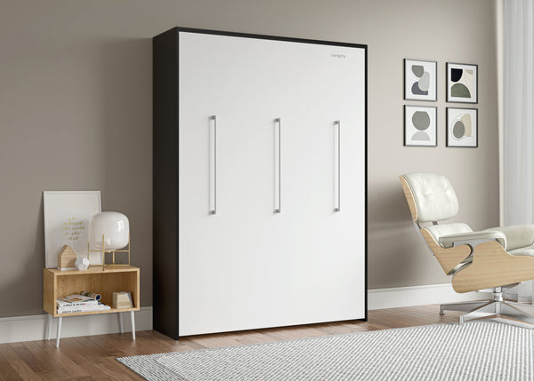 The Livingchy Designer Solitary Full Murphy Bed | white - Black Cabinet