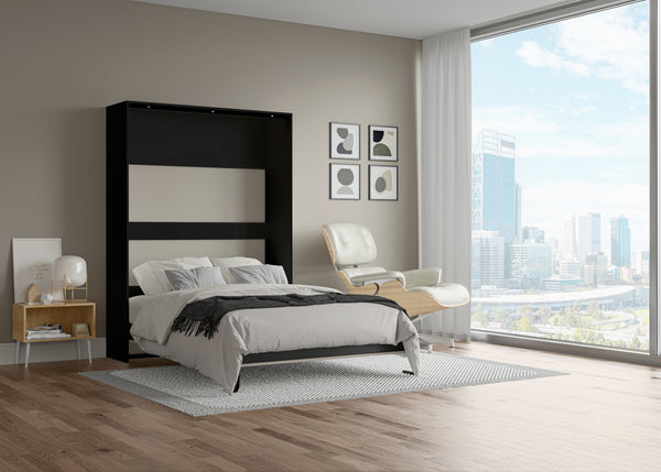 The Livingchy Designer Solitary Queen Murphy Bed | Rock Solid - Black Cabinet