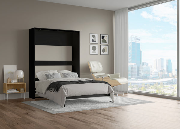 The Livingchy Lifestyle Solitary Full Murphy Bed | White - Black Cabinet