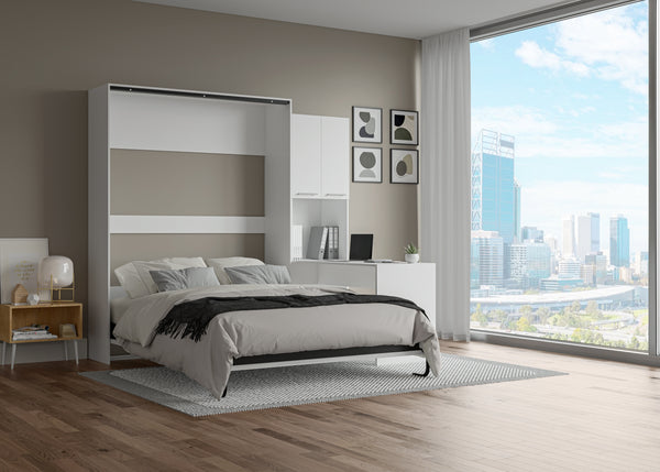 The Livingchy Designer Efficient Queen Murphy Bed With Desk | White