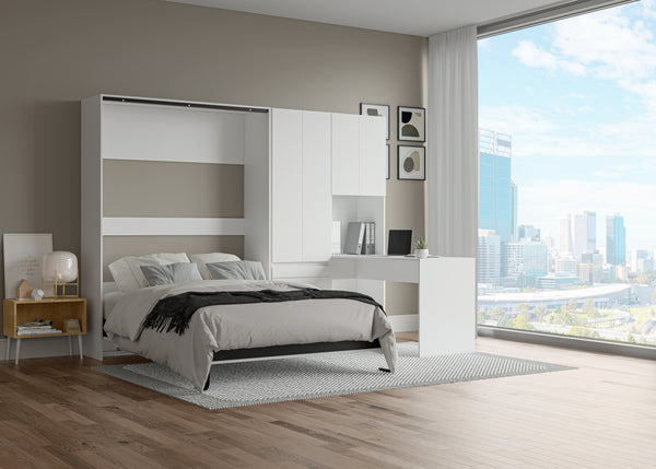 The Livingchy Lifestyle Efficient Multitask Full Murphy Bed With Desk | White