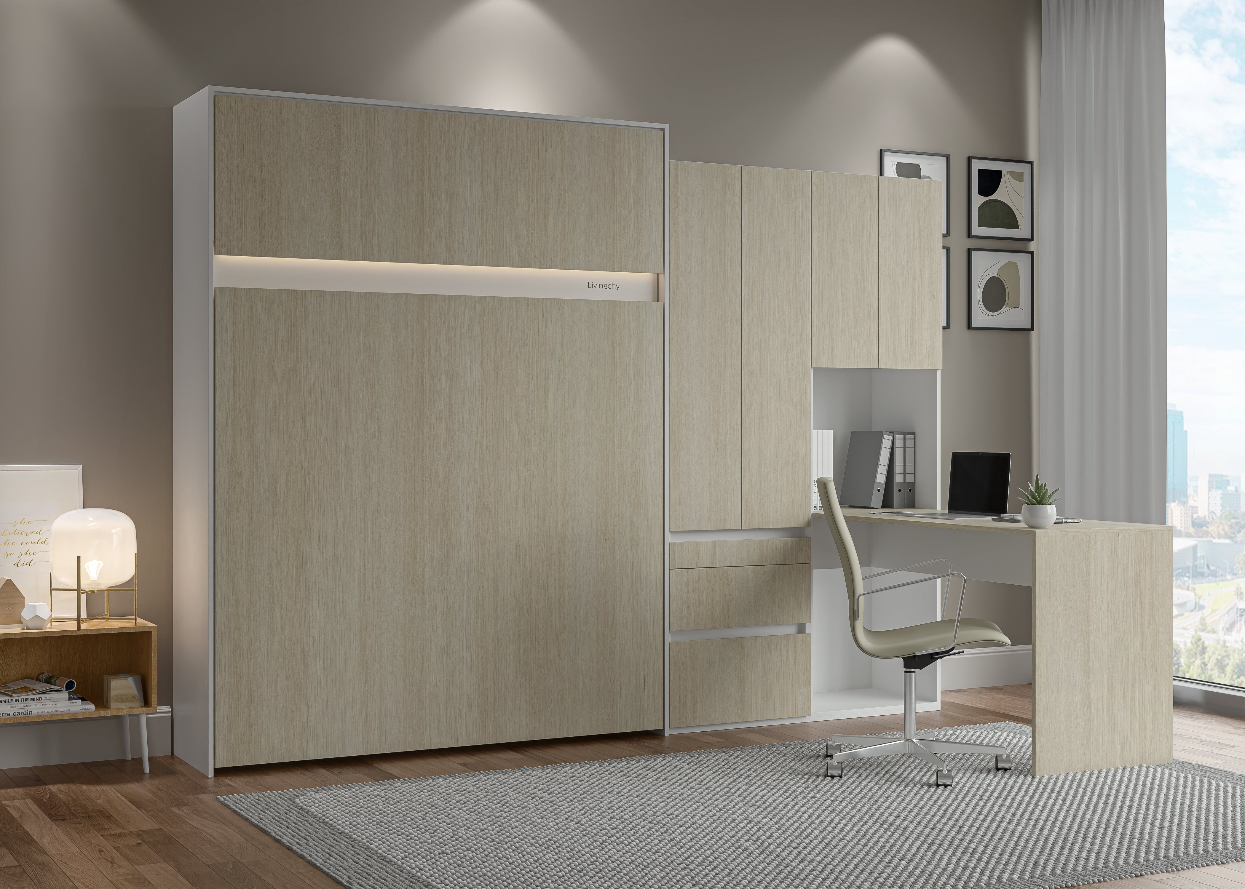 The Livingchy Lifestyle Efficient Multitask Queen Murphy Bed With Desk
